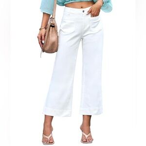Luvamia Women’s‎ Wide Leg Cropped White Pants Size Large / 30W